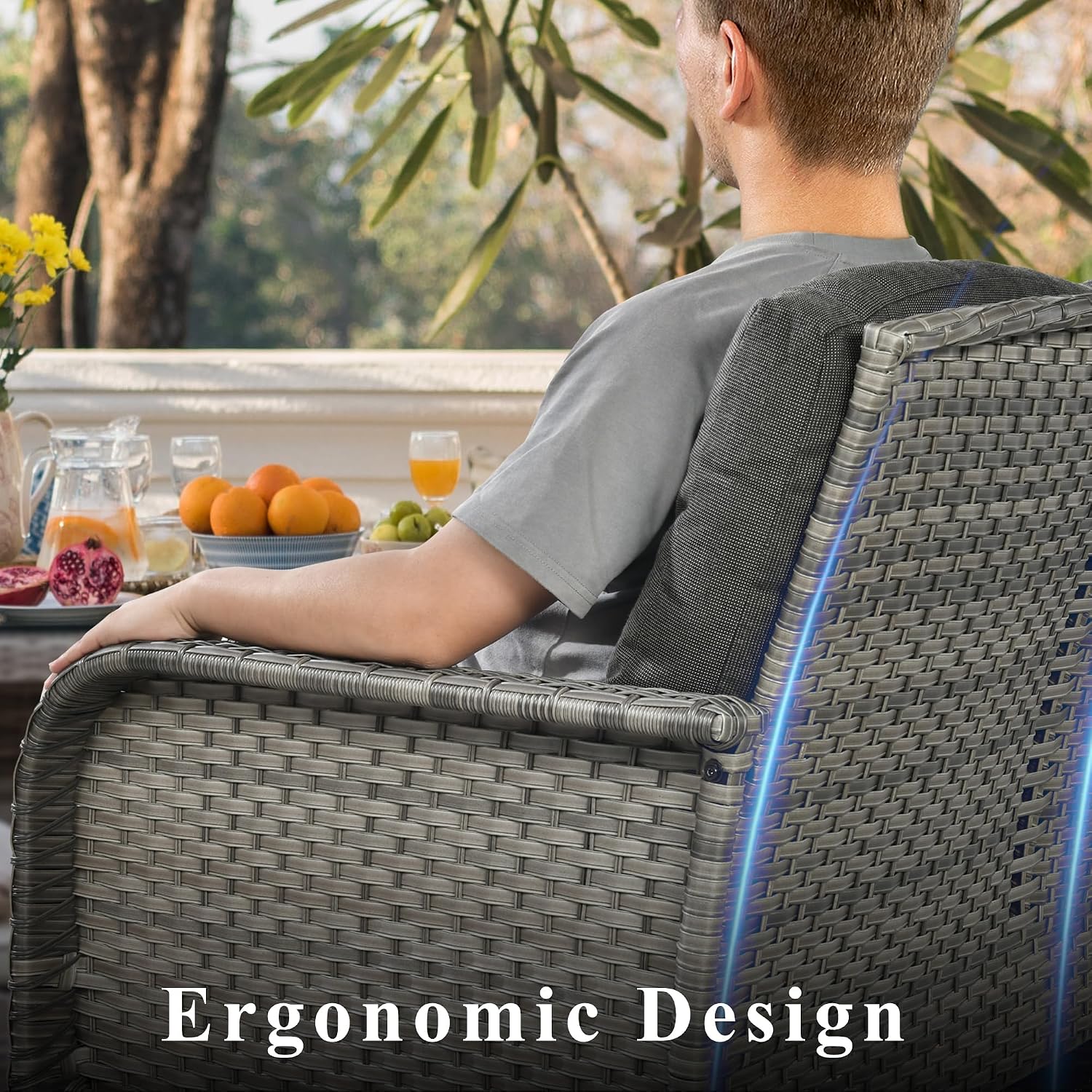 CAODOC 6-Piece Wicker Patio Furniture Set, All-Weather Rattan Conversation Bistro Loveseat Chair and Table Set for Backyard, Balcony and Deck with Soft Cushions and Metal Table(Black)