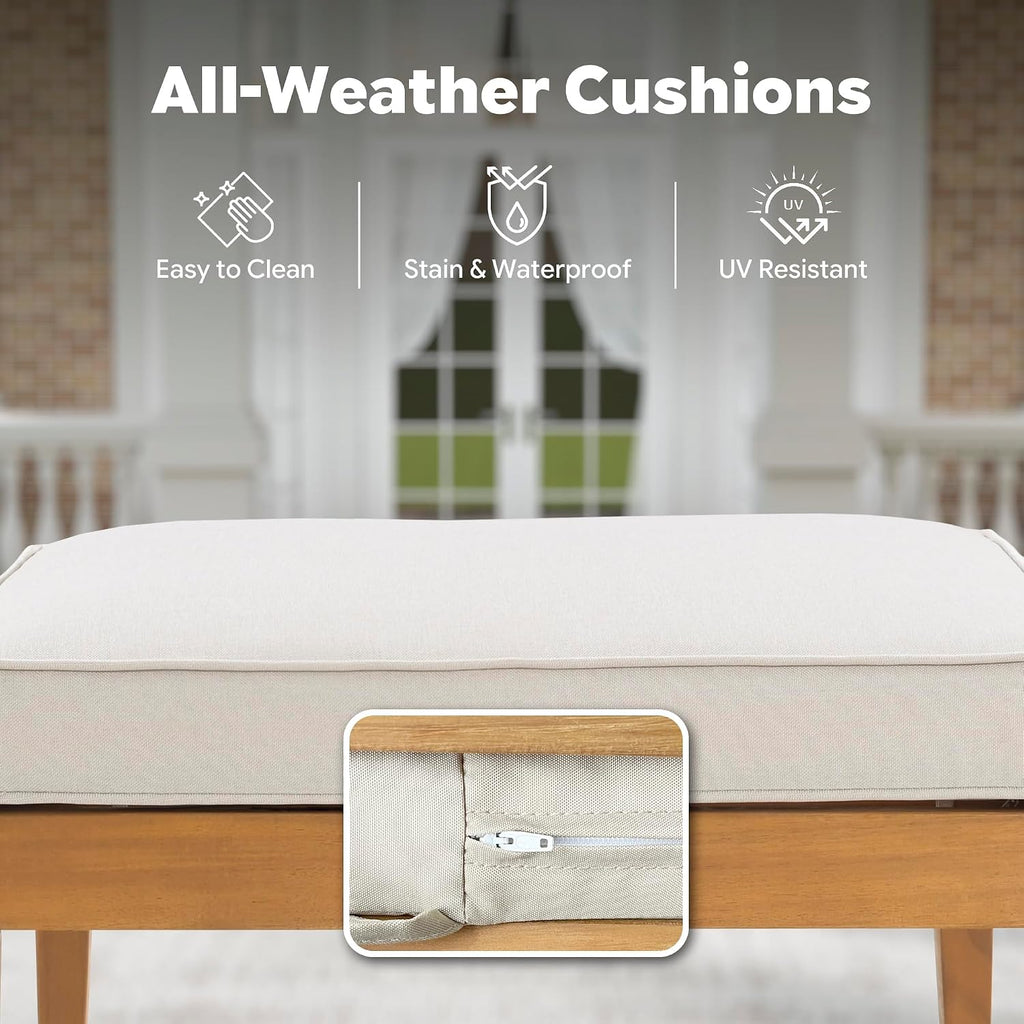 Werph 5-Piece Acacia Wood Patio Sectional Set, L-Shaped Outdoor Sofa Garden Couch with Coffee Table & Removable Cushions for Backyard, Deck, Beige