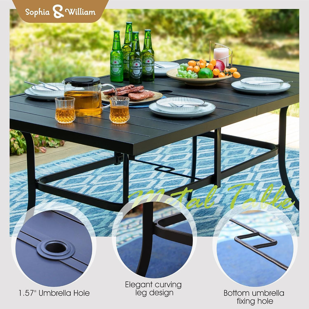 Sophia & William Patio Set with Umbrella 8 Pieces Outdoor Dining Set for 6 with 13ft Large Patio Umbrella Beige, 6 x Swivel Patio Chairs with 59' Dining Table for Lawn Garden