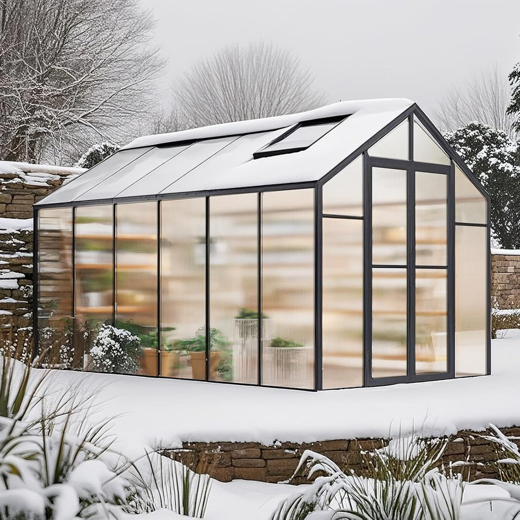 VEVOR Polycarbonate Greenhouse, 8 x 12 Ft, Outdoor Greenhouse with 2 Vent Windows, Pavilion Styled with Hinged Door, Aluminum Large Walk-in Greenhouse Kit for Outside Garden Backyard
