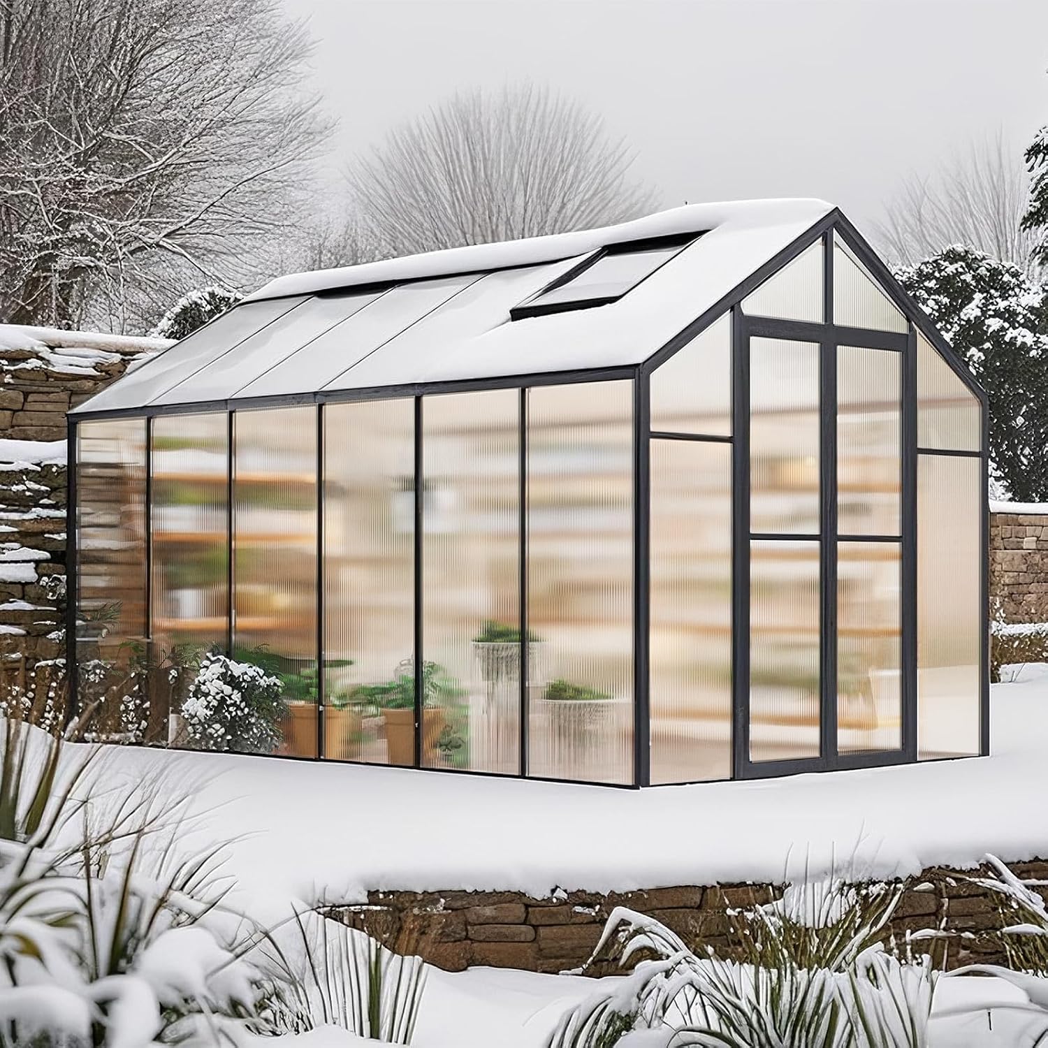 VEVOR Polycarbonate Greenhouse, 8 x 12 Ft, Outdoor Greenhouse with 2 Vent Windows, Pavilion Styled with Hinged Door, Aluminum Large Walk-in Greenhouse Kit for Outside Garden Backyard