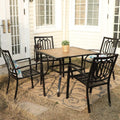 PHI VILLA 5 Piece Patio Dining Set Metal Outdoor Table and Chairs Furniture Set, 37' Square Bistro Table with Umbrella Hole and 4 Backyard Garden Chairs Support 300LBS for Deck, Lawn, Garden