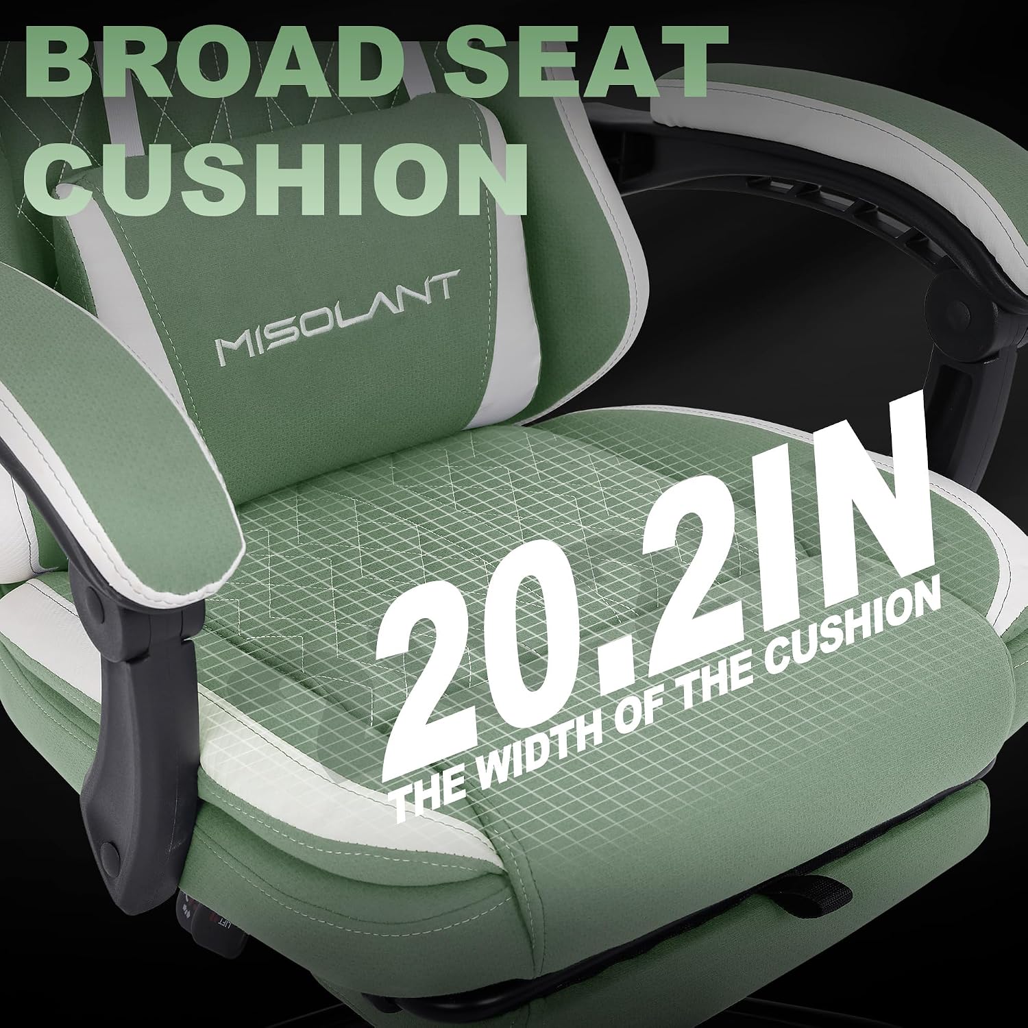 Misolant Gaming Chair, Fabric Gamer Chair with footrest for Adults, High Back Ergonomic Computer Game Chair with Adjustable Headrest and Massage Lumbar Support, 90-155° Recline Free, Green