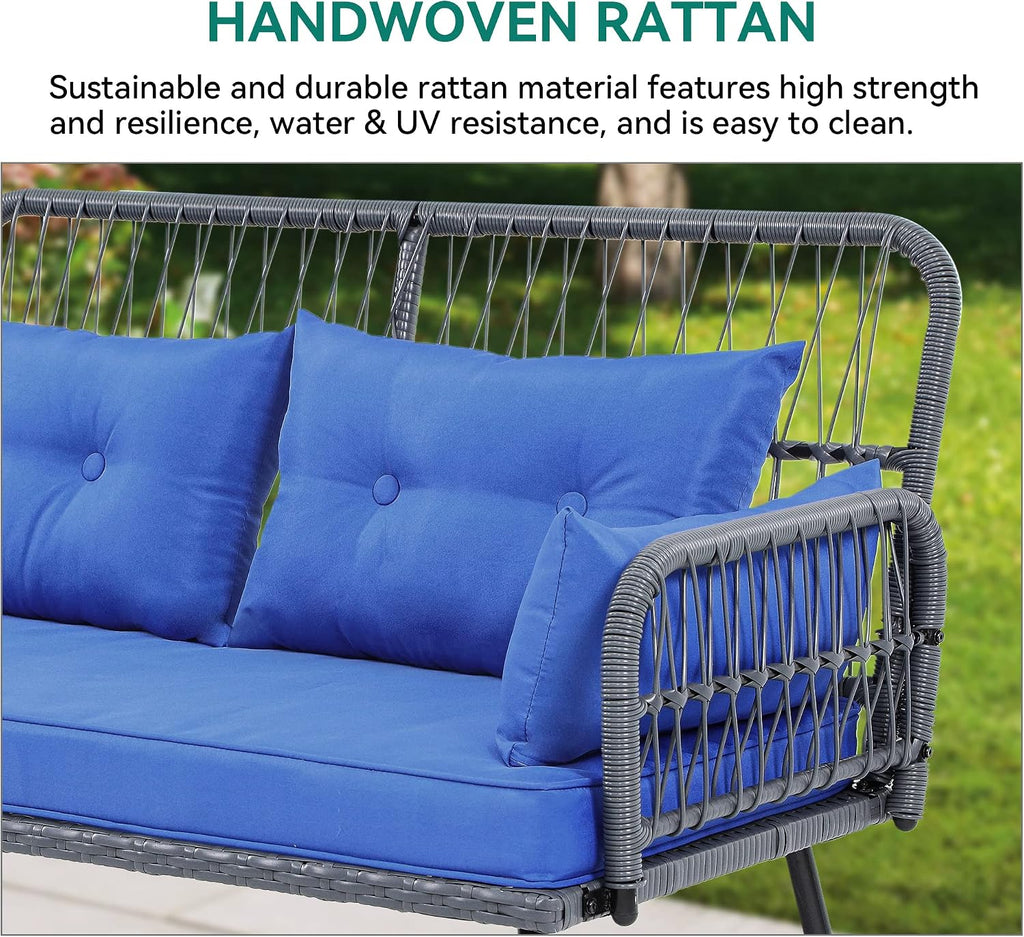 YITAHOME Patio Furniture L-Shaped Coversation Sectional Outdoor Sofa Set for Backyard, Porch with Thick Cushions Detachable Lounger, Side Table (Gray+Navy Blue)