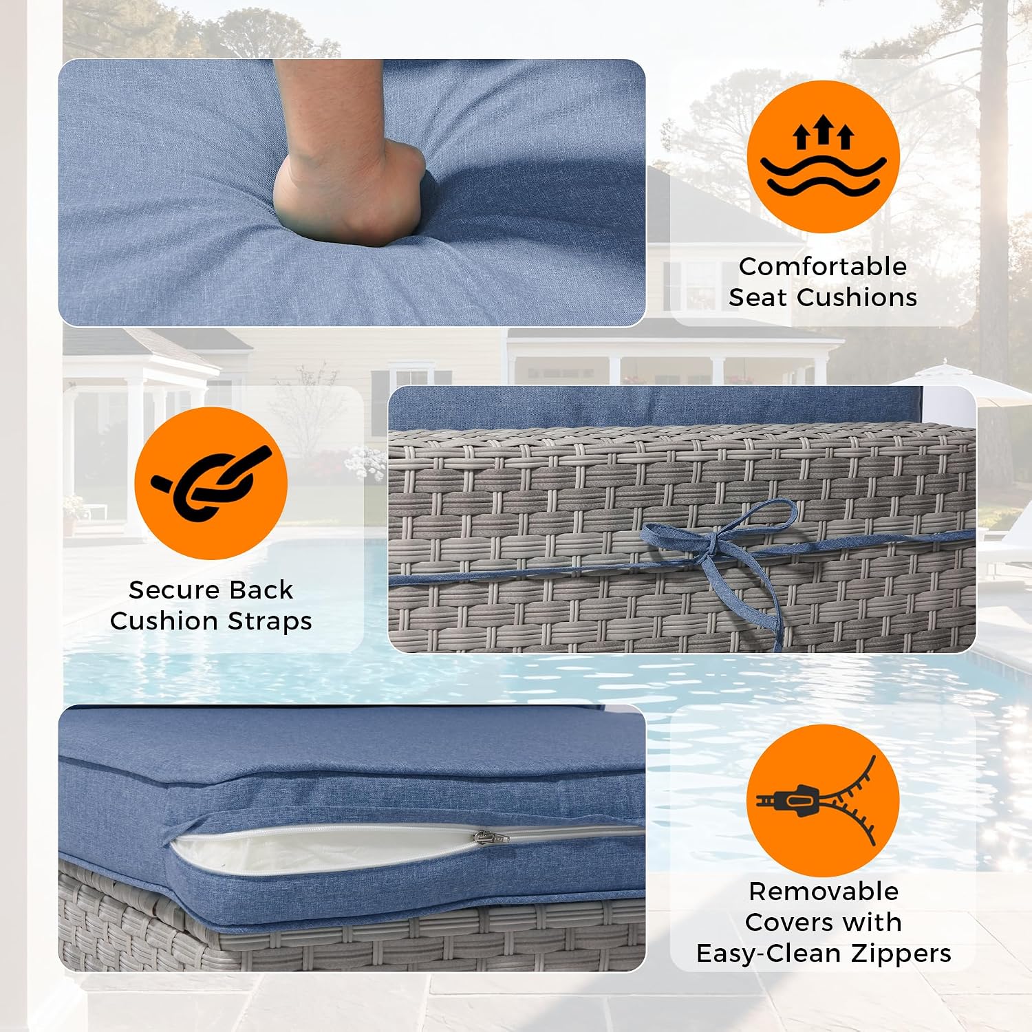 6-Seat Modular Patio Furniture Set – Outdoor Wicker Sectional Sofa with Thick 4″ Cushions, Dual-Strand PE Rattan, Rust-Resistant 18 mm Steel Frame, Backyard Garden Deck Lounge,Navy