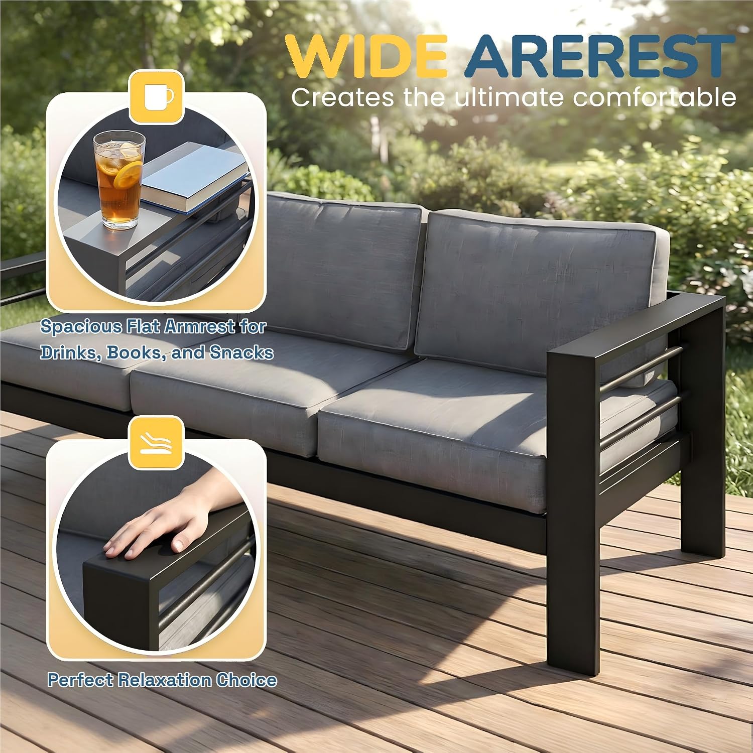 Solaste Aluminum Patio Furniture Set for All Weather, Oversized Metal Outdoor Furniture Set with 27.5' Deep Seating and 3.2' WIde Armrest, Outdoor Patio Conversation Sets with 10'' Back Suport Cushion