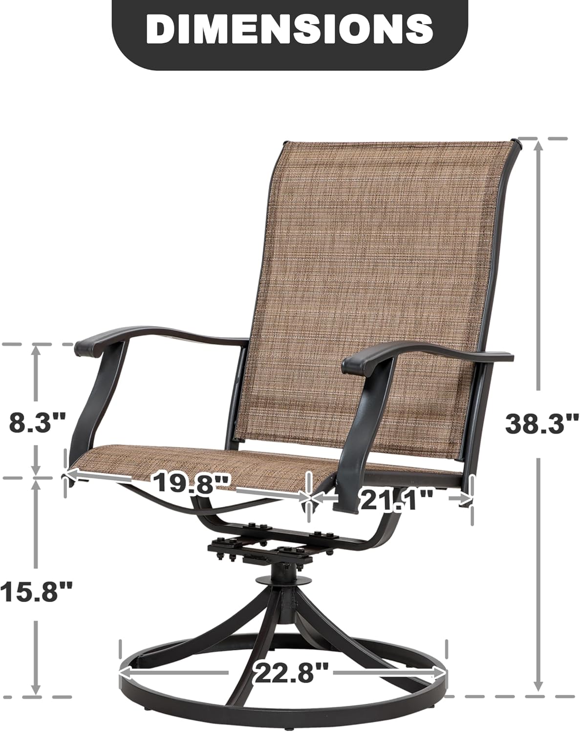 NUU GARDEN Patio Dining Chairs Set of 4, Swivel Patio Sling Chairs Set of 2 All-Weather Textilene Outdoor Chairs with Iron Frame for Outdoor Lawn Garden Backyard, Brown