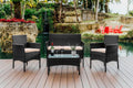 Nestl Wicker Patio Furniture - 4 Piece Outdoor Set with 2 Chairs, Loveseat, Glass Top Coffee Table, Perfect for Backyard, Pool or Front Porch (Black/Beige)