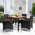 Devoko 5 PCS Furniture, Patio Conversation Set with Acacia Wood Top, Rattan Outdoor Dining Table and Chairs for Backyard, Garden, Deck, Black