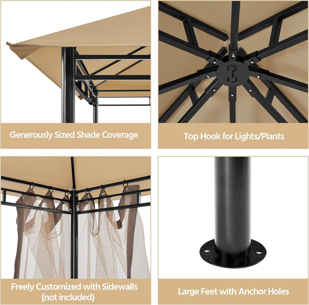 Yaheetech Gazebo for Patios - 11x11ft Outdoor Powder-Coated Steel Frame Gazebo, Double Roofs Grill Shelters BBQ Pavilion for Lawn/Backyard/Garden/Deck, Khaki