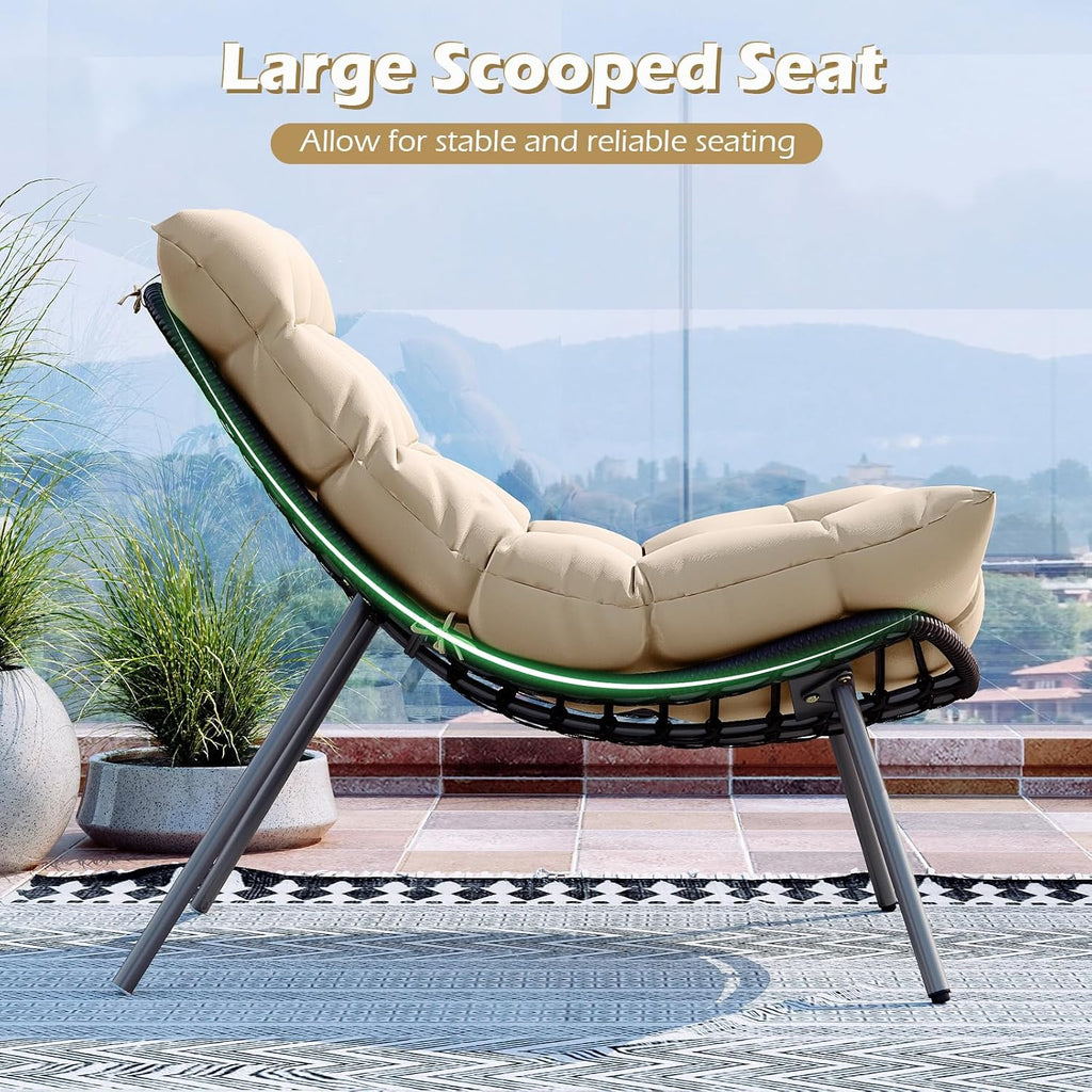 Tangkula 3 Pieces Patio Furniture Set, Outdoor Rattan Wicker Bistro Conversation Set with Cushioned Papasan Chairs and Tempered Glass Coffee Table for Porch, Balcony, Deck and Garden