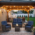 Belord 5 Pieces Patio Furniture Set with 30' Propane Fire Pit Table, Deep Seating Swivel Rocker Glider Outdoor Chairs Set of 4 with Side Table Set of 2 Patio Conversation Set Brown Wicker