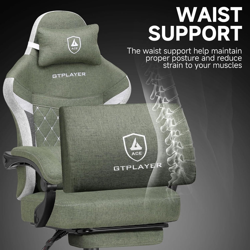 GTPLAYER Gaming Chair, Fabric Computer Office Chair with Pocket Spring Cushion, Ergonomic Office and Gaming, Video Gaming Chair with Linkage Armrests, High Back Desk Chair with Adjustable Recliner