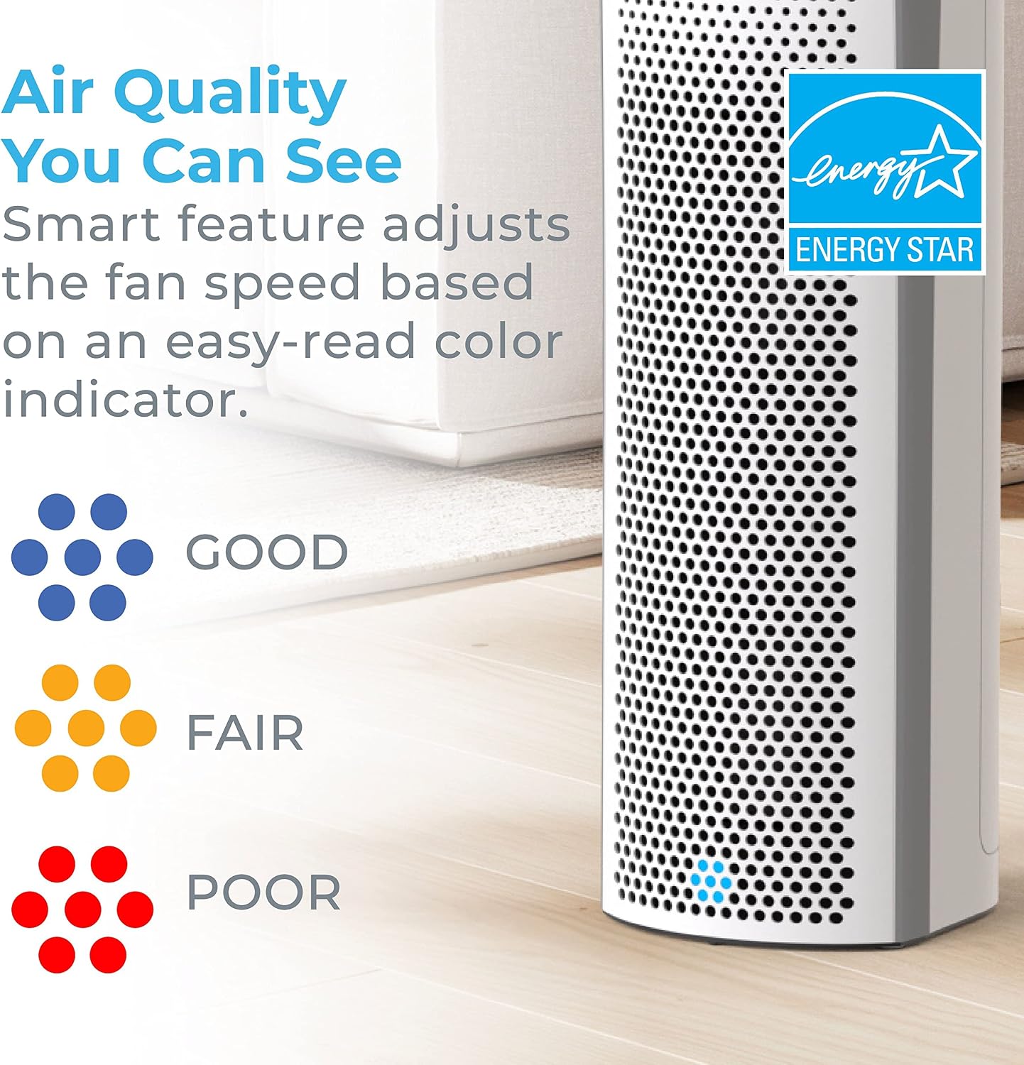 Pure Enrichment PureZone Elite True HEPA Large Room Tower Air Purifier with Air Quality Monitor, 4 Stage Filtration and UV-C Light, Helps Destroy Bacteria, Smoke, Pollen & Dust (White)