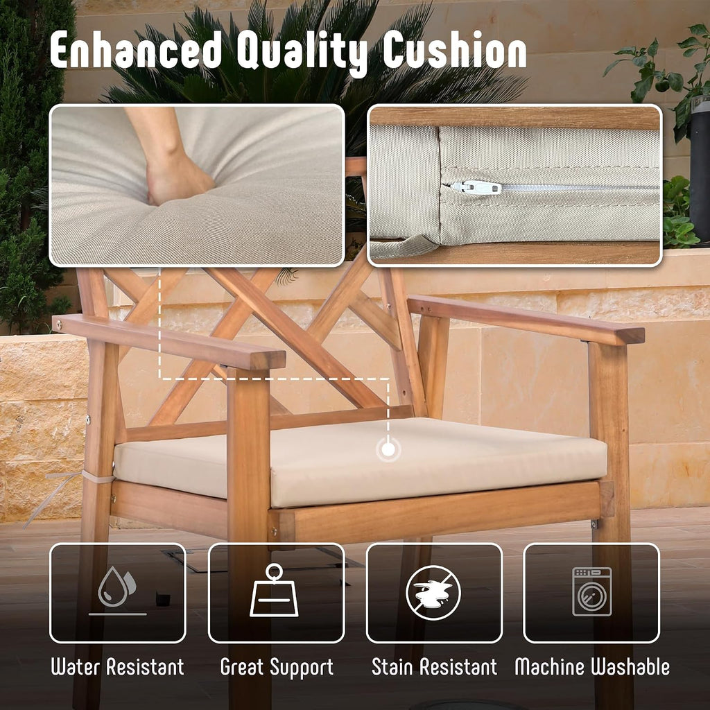 Werph Outdoor Patio Furniture Set, 4 Piece Patio Sofa Bench and 2 Single Sofa Chairs with Table & Padded Cushions, Acacia Wood Outdoor Patio Lounge Conversation Set for Deck Backyard Balcony