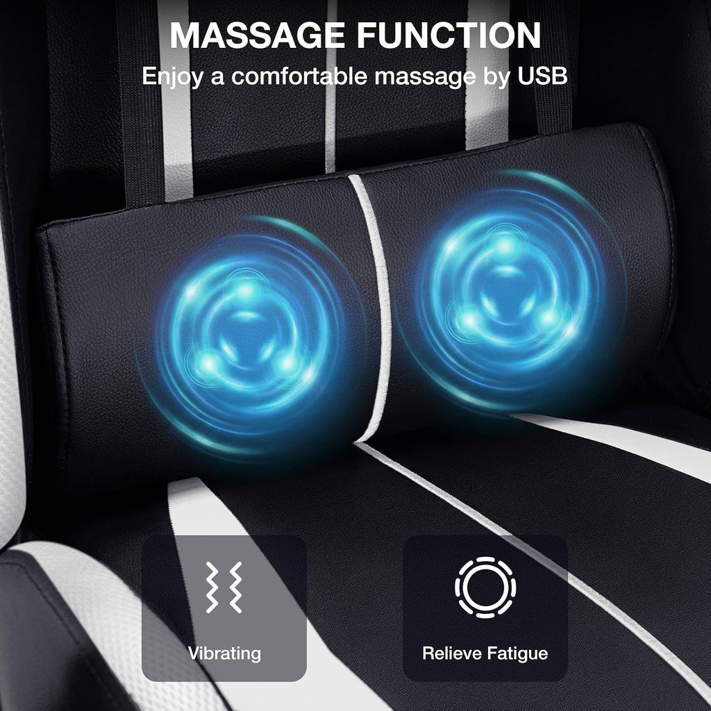 HOFFREE Gaming Chair Massage with LED RGB Lights and Footrest Ergonomic Computer Chair High Back Video Game Chair with Adjustable Lumbar Support Linkage Armrest White and Black