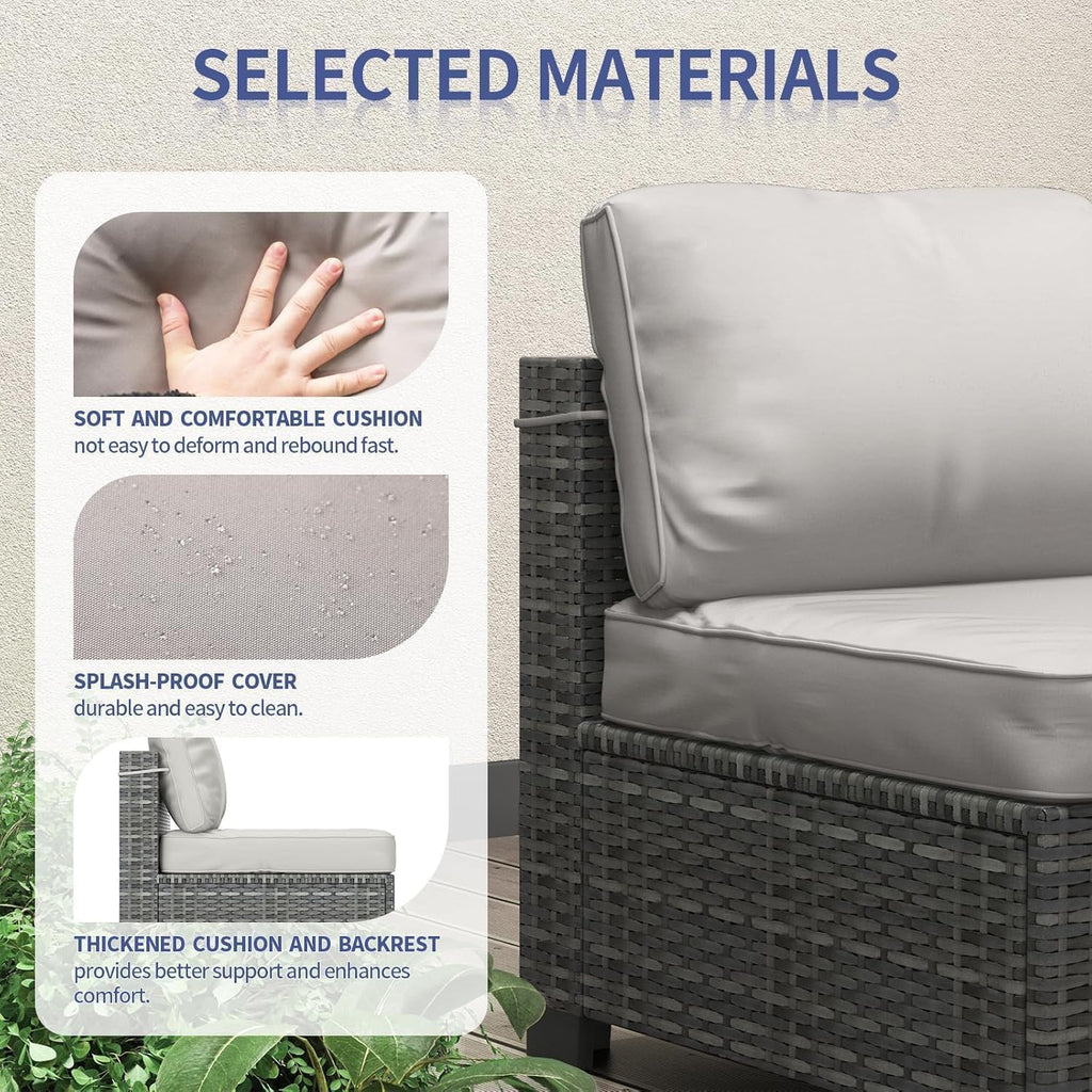 Garvee 7 Pieces Outdoor Patio Furniture Set, Rattan Wicker Sofa Set with Soft Cushions and Coffee Table, All-Weather Outdoor Furniture for Garden, Porch, Poolside, Gray&Light Gray