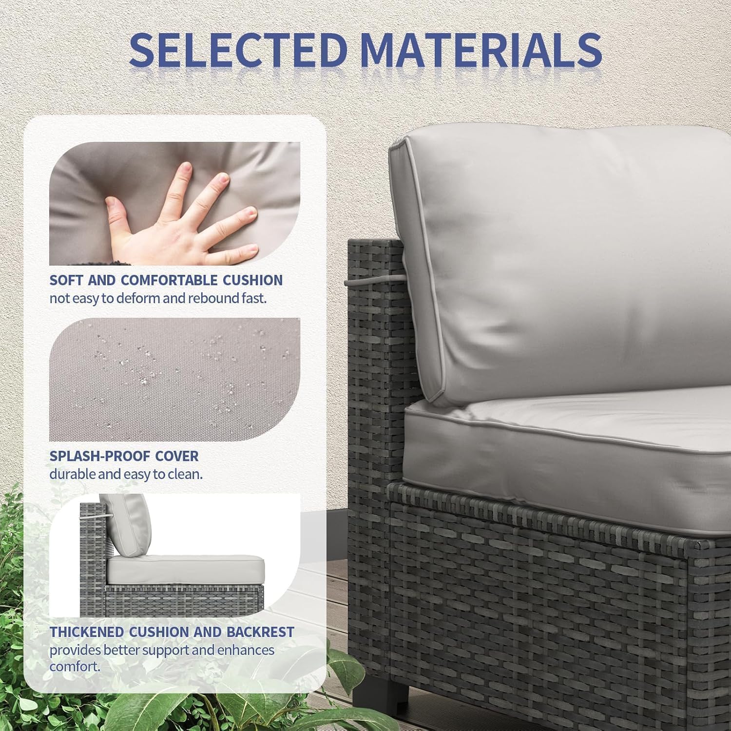 Garvee 7 Pieces Outdoor Patio Furniture Set, Rattan Wicker Sofa Set with Soft Cushions and Coffee Table, All-Weather Outdoor Furniture for Garden, Porch, Poolside, Gray&Light Gray