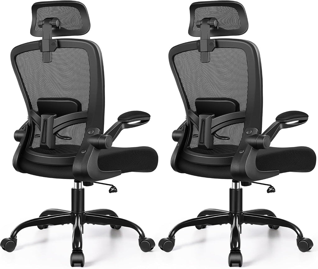 FelixKing Office Chair, Desk Chair with Adjustable Lumbar Support, Ergonomic Computer Chair with High Back and Armrest, Adjustable Height Gaming Chair Home Office Swivel Chair, Pack of 2, Black