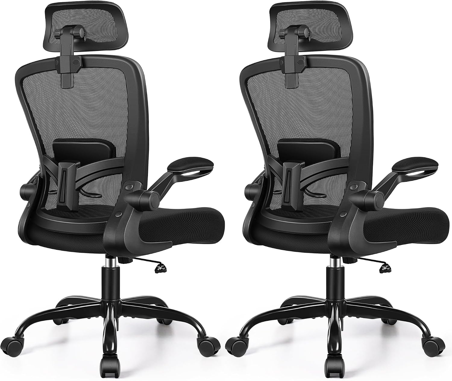 FelixKing Office Chair, Desk Chair with Adjustable Lumbar Support, Ergonomic Computer Chair with High Back and Armrest, Adjustable Height Gaming Chair Home Office Swivel Chair, Pack of 2, Black