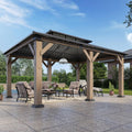 Aoxun 12' x 20' Outdoor Wood Gazebo, Hardtop Gazebo Permanent Wooden Pavilion with Galvanized Steel Double Roof, for Patio, Garden, Backyard, Cedar Wood, Grey