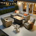ovios 8-Piece Patio Furniture Set with L-Shape Sofa Chaise, Outdoor Sectional Couch Swivel Gliders Fire Pit Table, Modern Modular Wicker Rattan Conversation Set, Dark Grey