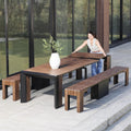 Transformer Table - Extendable Outdoor Dining Set up to 12, Expandable Patio Table, Weather-Resistant Patio Furniture, Outdoor Furniture, Dark Walnut, Brown (Table + 2 Benches)