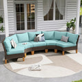 Sophia & William Patio Furniture Set, 5 Piece Half Moon Outdoor Wicker Sectional Sofa Set, Rattan Conversation Set for Backyard, Deck, Pool(Aqua Blue)
