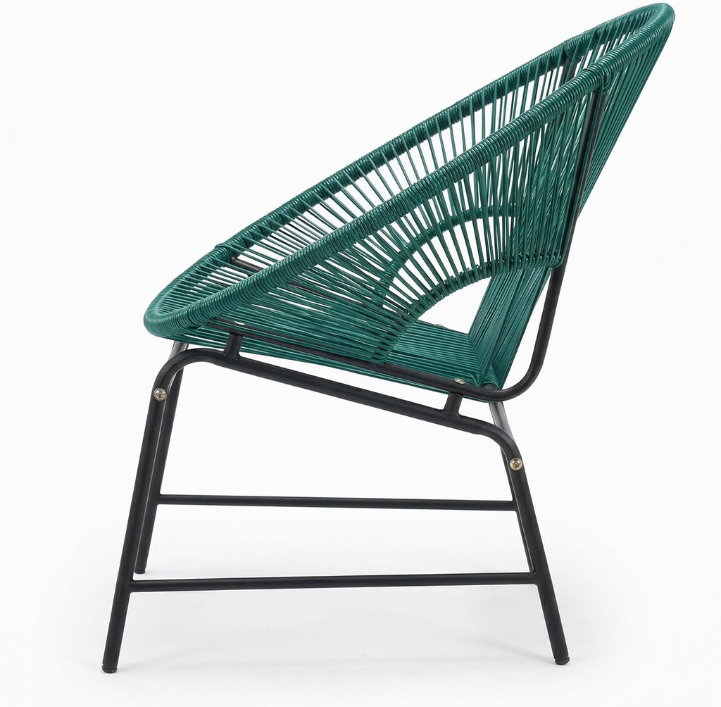 Christopher Knight Home Dessa 3 Piece Patio Furniture Set, Wicker Patio Loveseat Sofa and Accent Chair Set of 2, Metal Double Papasan Chair, Teal