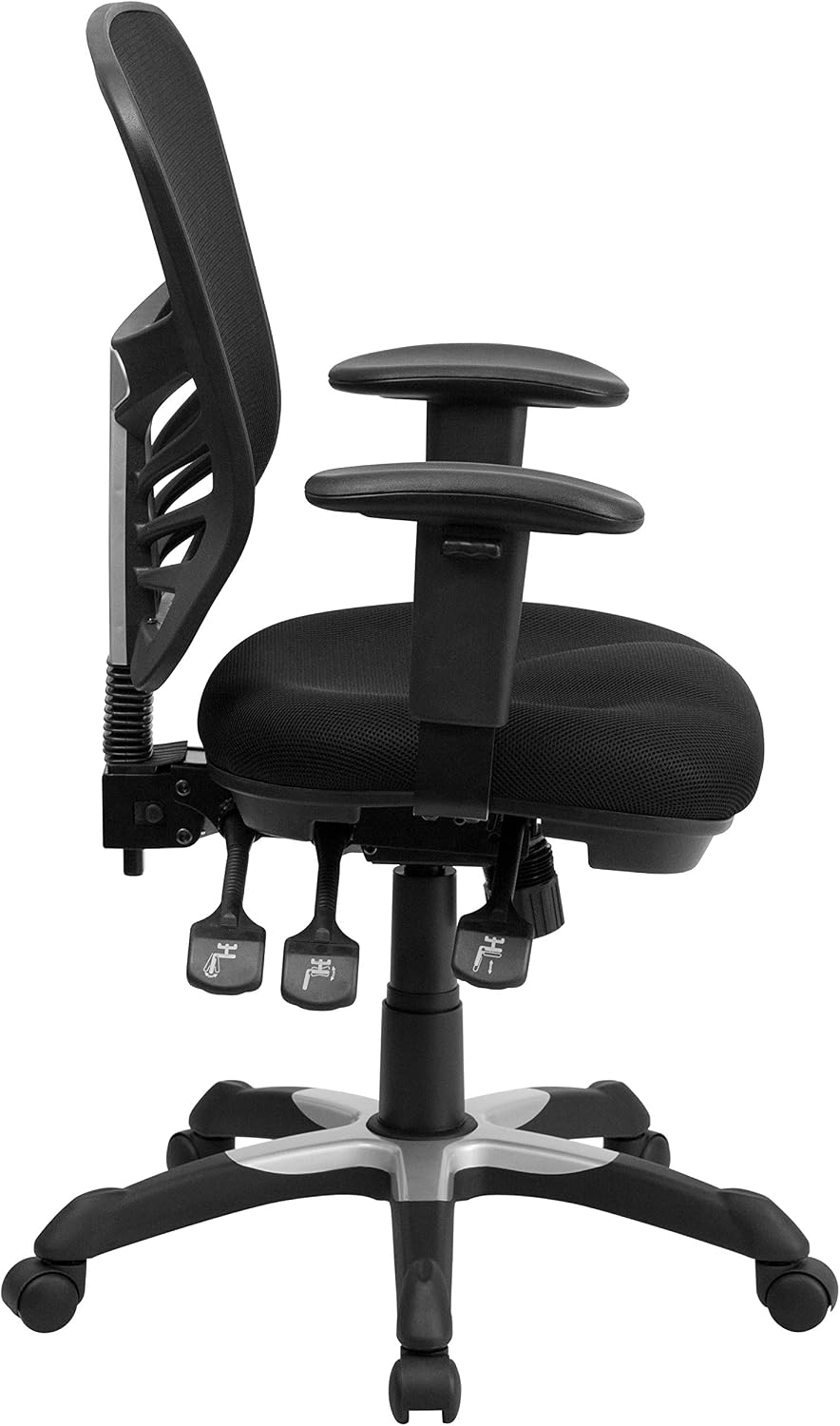 Flash Furniture Nicholas Mid-Back Swivel Desk Chair with Wheels, Mesh Back, Padded Seat, and Armrests, Adjustable Height Mesh Ergonomic Office Chair, Black