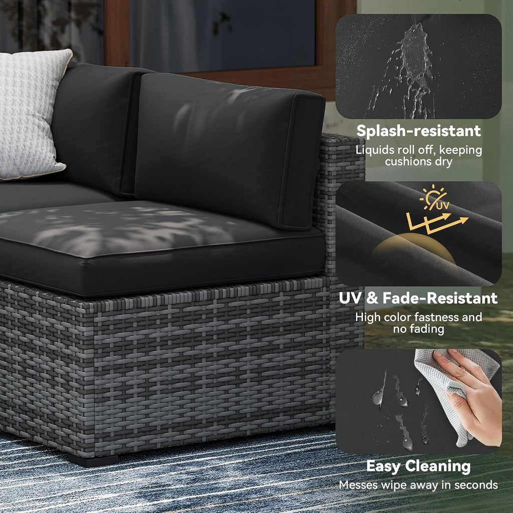 Aoxun Replacement Cushions for Outdoor Furniture, 9-Piece Outdoor Cushions for Patio Furniture, Deep Seat, Splash-Proof & Fade Resistant Couch Cushion for 4-Seat Patio Conversation Sets, Black