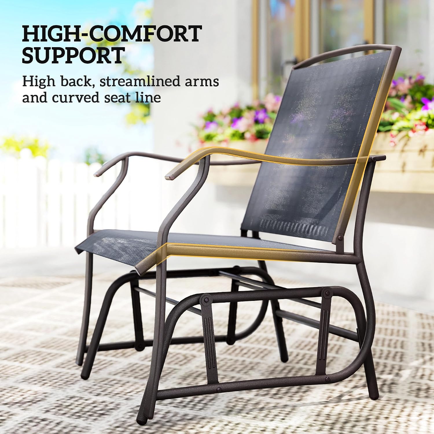 Outsunny 3 Piece Outdoor Glider Chair with Coffee Table Bistro Set, 2 Patio Rocking Swing Chairs with Breathable Sling Fabric, Glass Tabletop, for Backyard, Garden and Porch, Gray