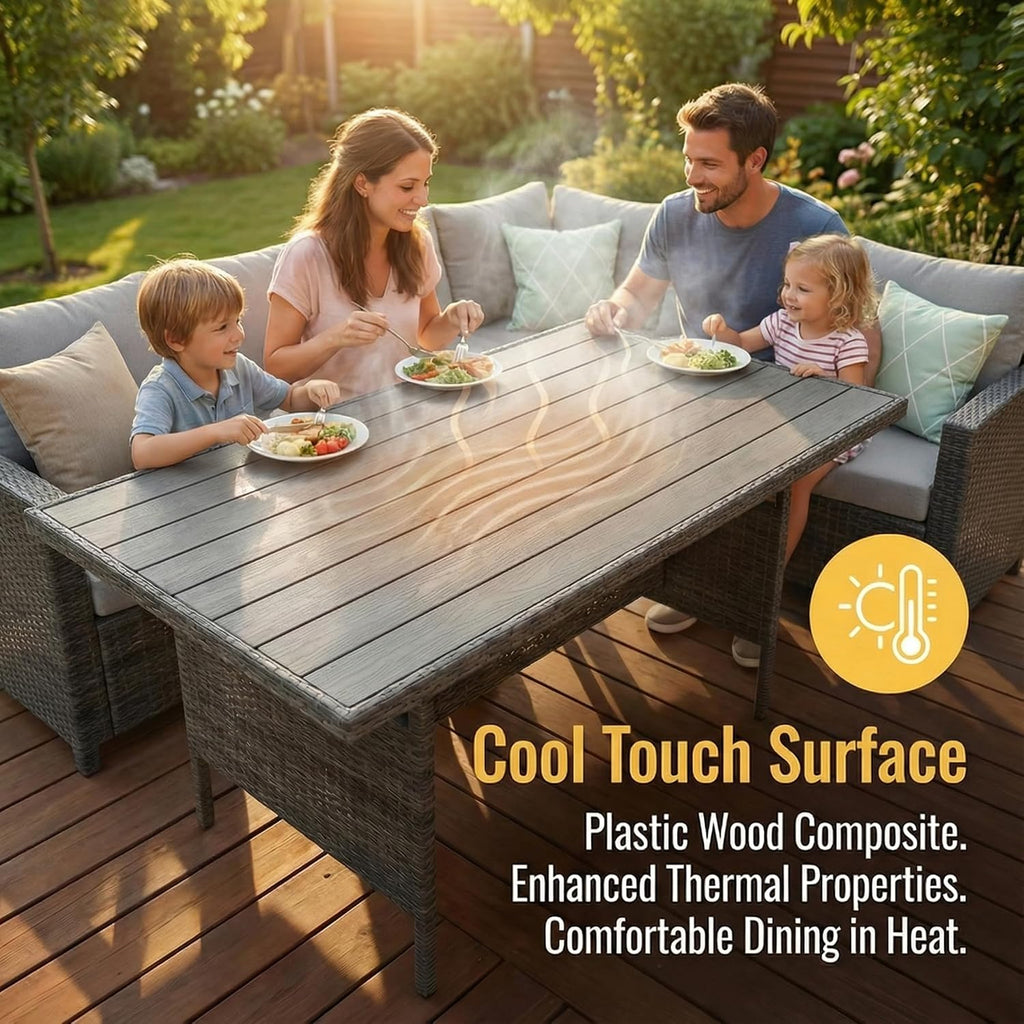 Wisteria Lane 7 Piece Patio Furniture Set, High Curved Back Wicker Patio Sectional, All Weather Outdoor Dining Set, Outdoor Furniture Patio Conversation Set with Ottoman, Grey