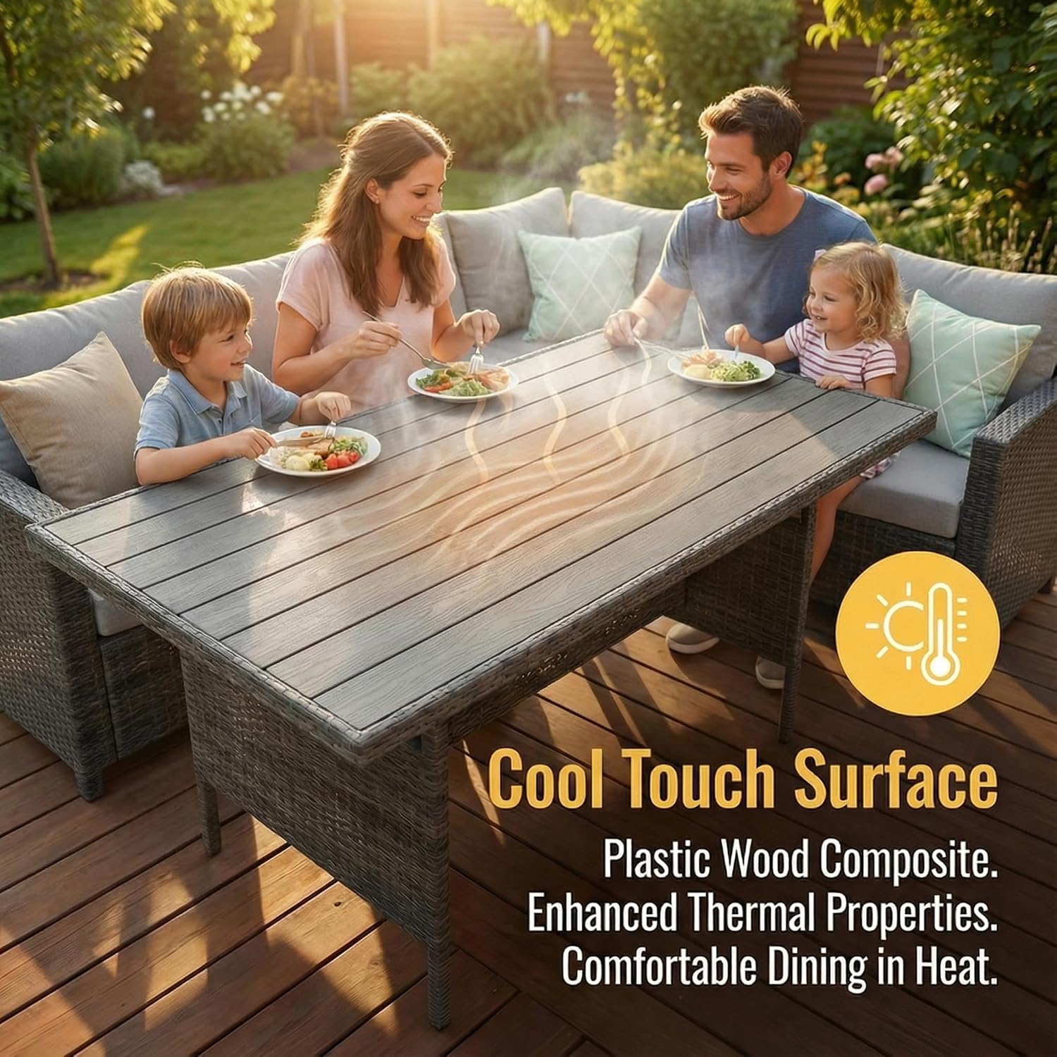 Wisteria Lane 7 Piece Patio Furniture Set, High Curved Back Wicker Patio Sectional, All Weather Outdoor Dining Set, Outdoor Furniture Patio Conversation Set with Ottoman, Ash Gray