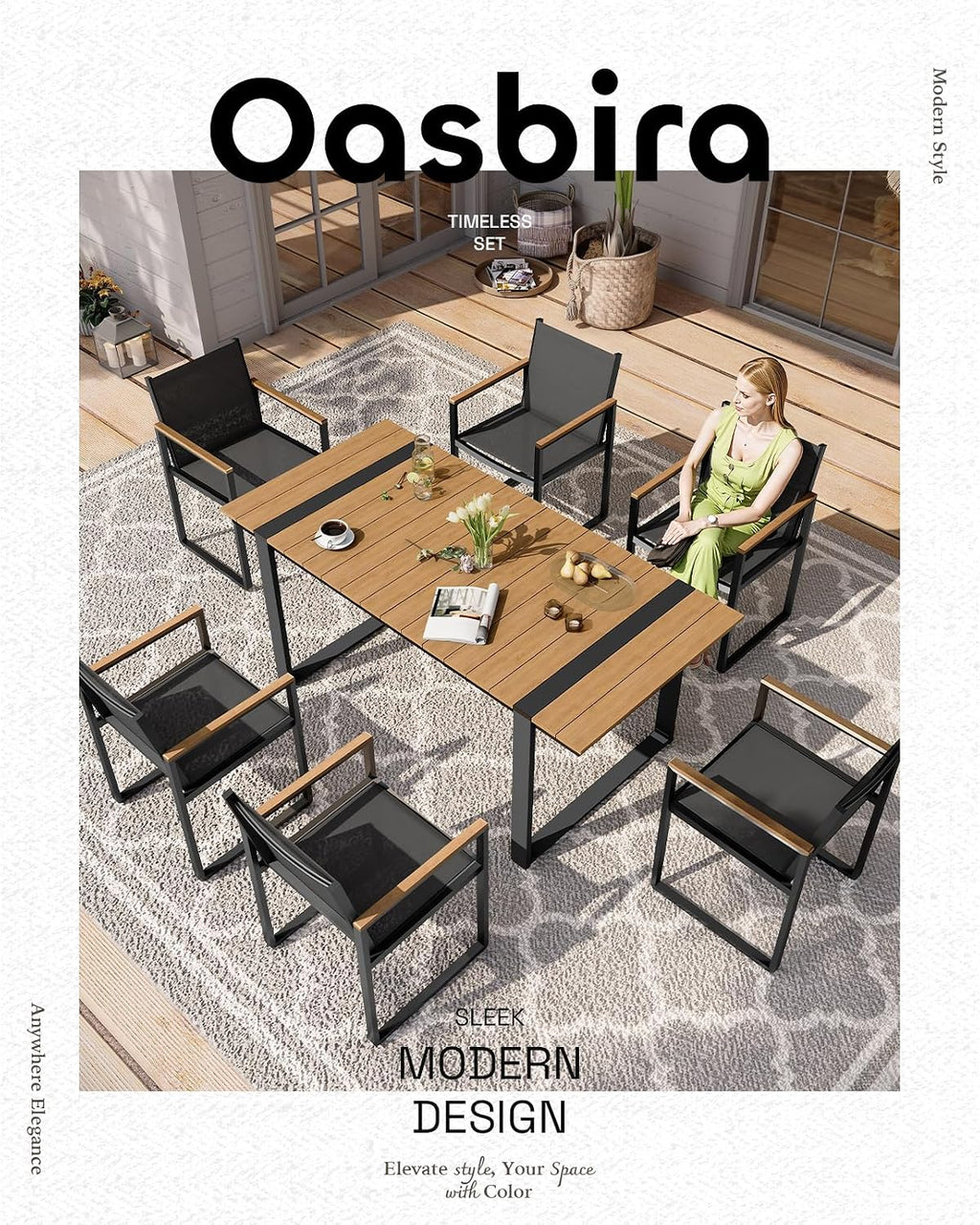 Outdoor Dining Table for 6, HDPS+ Aluminum Patio Dning Table with U-Shape Leg, Size: 67.4'*32.3'*29.6',Modern Rectangular Table for Lawn, Garden (Gray-Teak)