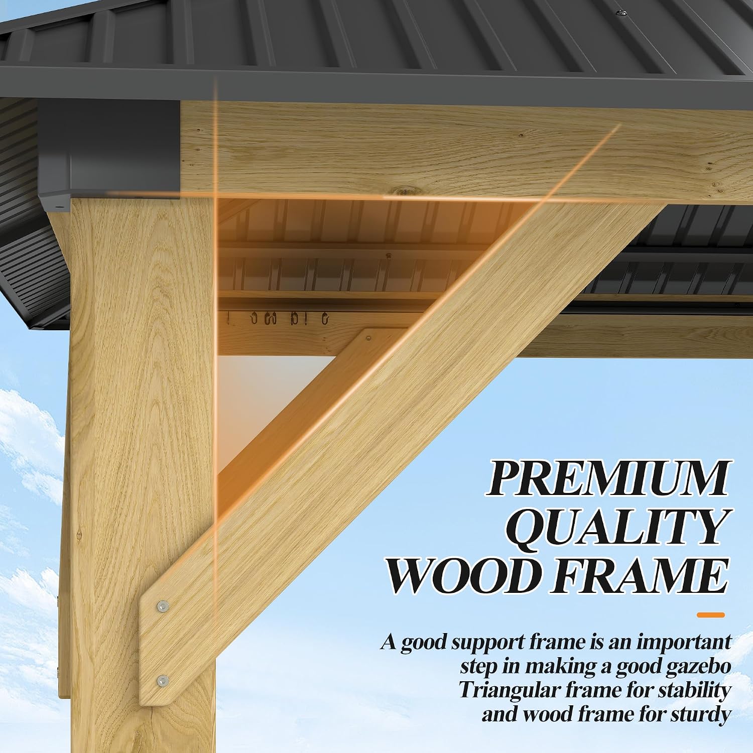 GARTOO 10' x 12' Outdoor Wooden Gazebo - Patio Hardtop Gazebo Permanent Wooden Pavilion with Galvanized Steel Double Roof, Wood Gazebos with Privacy Curtains and Netting for Garden, Lawn, Backyard