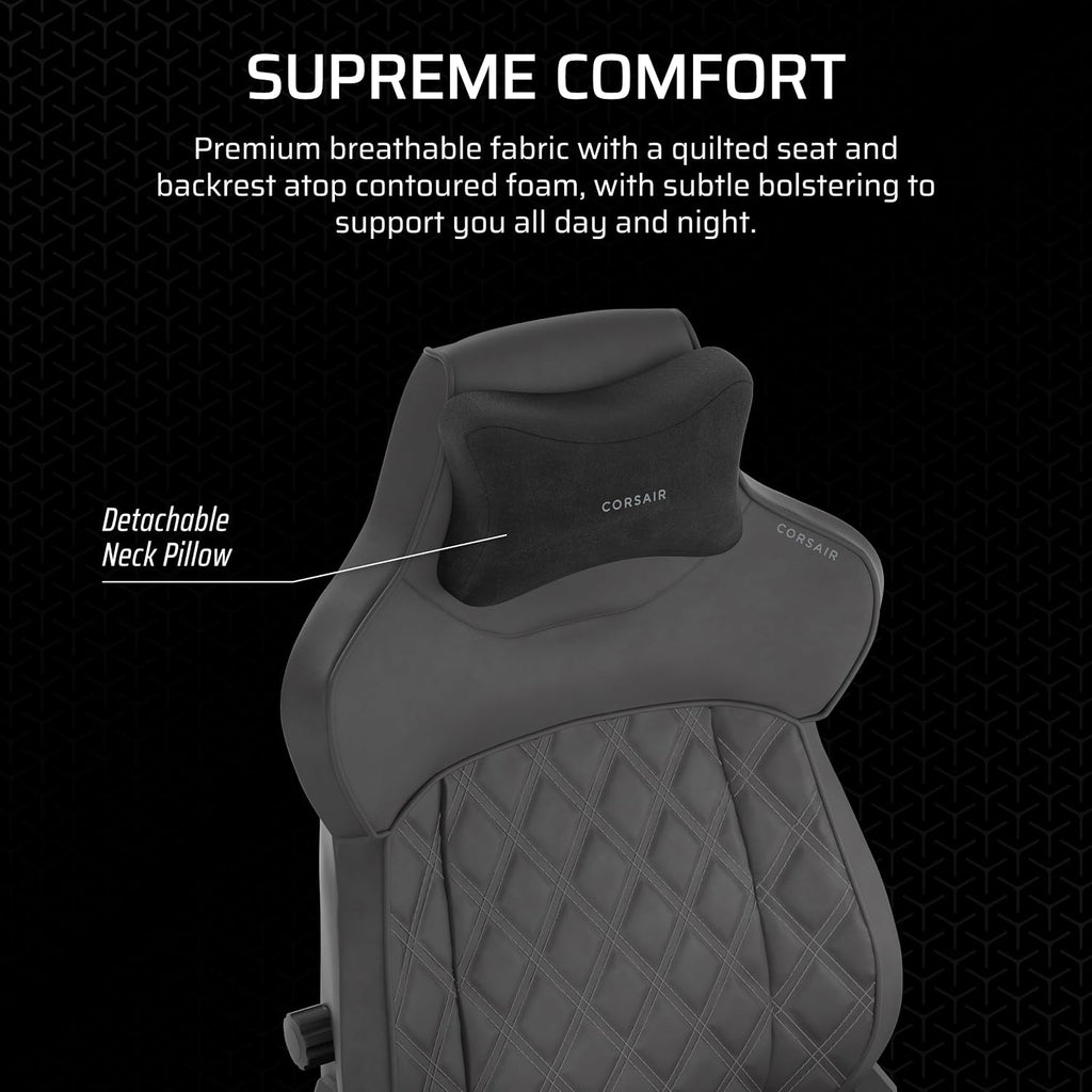 Corsair TC500 Luxe Gaming Chair – Premium Breathable Fabric – Wide Seat – Five-Way Adjustable Armrests – Adjustable Built-in Lumbar Support – 90-135 Degree Recline – Shadow