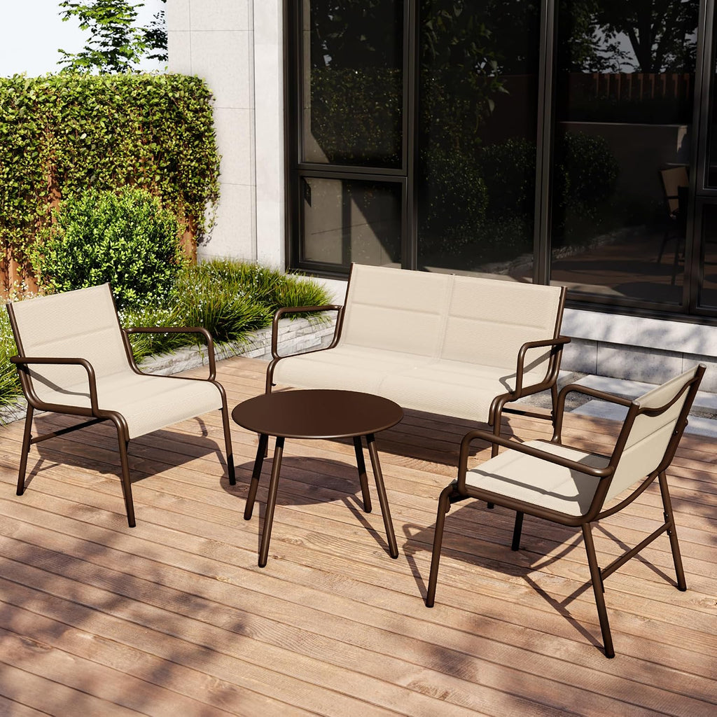 East Oak 4 Seats Outdoor Furniture Set, Waterproof Patio Furniture Set, Patio Loveseat with Coffee Table for Porch or Garden, 4-Piece Patio Conversation Sets for Balcony, Upgrade Beige