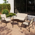 East Oak 4 Seats Outdoor Furniture Set, Waterproof Patio Furniture Set, Patio Loveseat with Coffee Table for Porch or Garden, 4-Piece Patio Conversation Sets for Balcony, Upgrade Beige