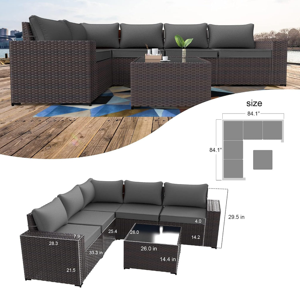 Kullavik 6PCS Outdoor Patio Furniture Set PE Wicker Rattan Sectional Sofa Patio Conversation Sets,Grey