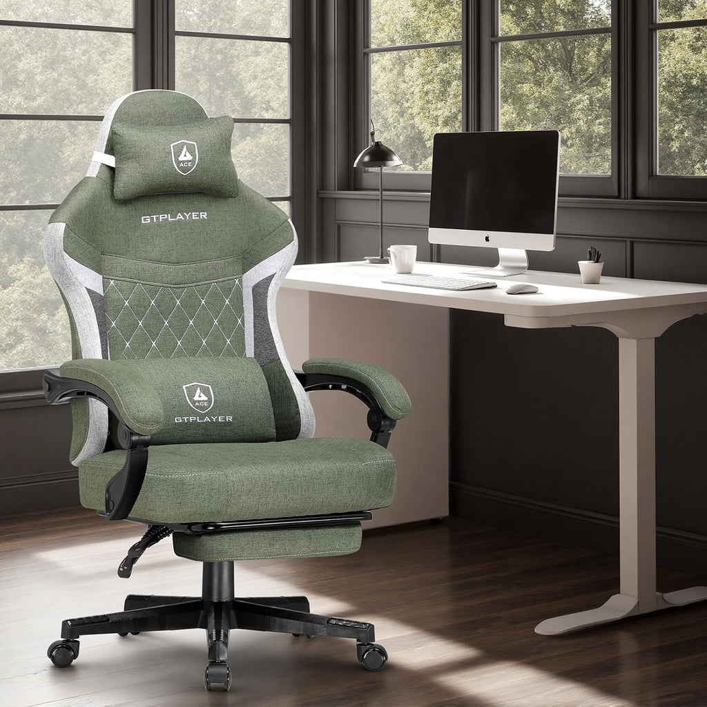 GTPLAYER Gaming Chair, Fabric Computer Office Chair with Pocket Spring Cushion, Ergonomic Office and Gaming, Video Gaming Chair with Linkage Armrests, High Back Desk Chair with Adjustable Recliner