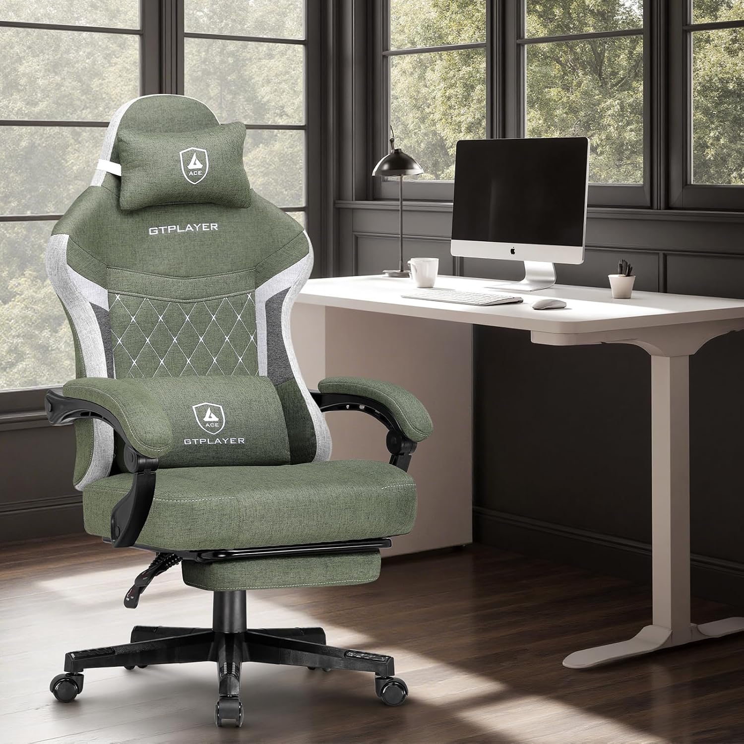 GTPLAYER Gaming Chair, Fabric Computer Office Chair with Pocket Spring Cushion, Ergonomic Office and Gaming, Video Gaming Chair with Linkage Armrests, High Back Desk Chair with Adjustable Recliner
