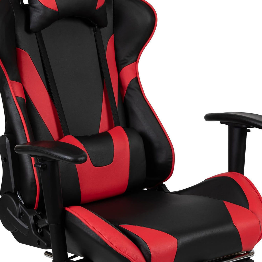 Flash Furniture Red Gaming Desk and Red/Black Footrest Reclining Gaming Chair Set with Cup Holder and Headphone Hook