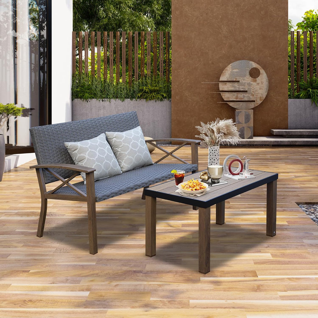 Domi Aluminum Patio Furniture Set, 2-Piece Modern Conversation Set with Cotton Padding Backrests and Seats, Outdoor Loveseat Metal Sofa Set with 5.5 Inch Cushion and Coffee Table for Balcony, Garden