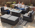 RADIATA 7Pcs Outdoor Patio Furniture Set with Fire Pit, Modern Comfortable Outside Sectional Couch High Back Oversized Wide Deep 6-Seats, Modular All-Weather Heavy Duty Wicker Sofa Set, Dark Grey