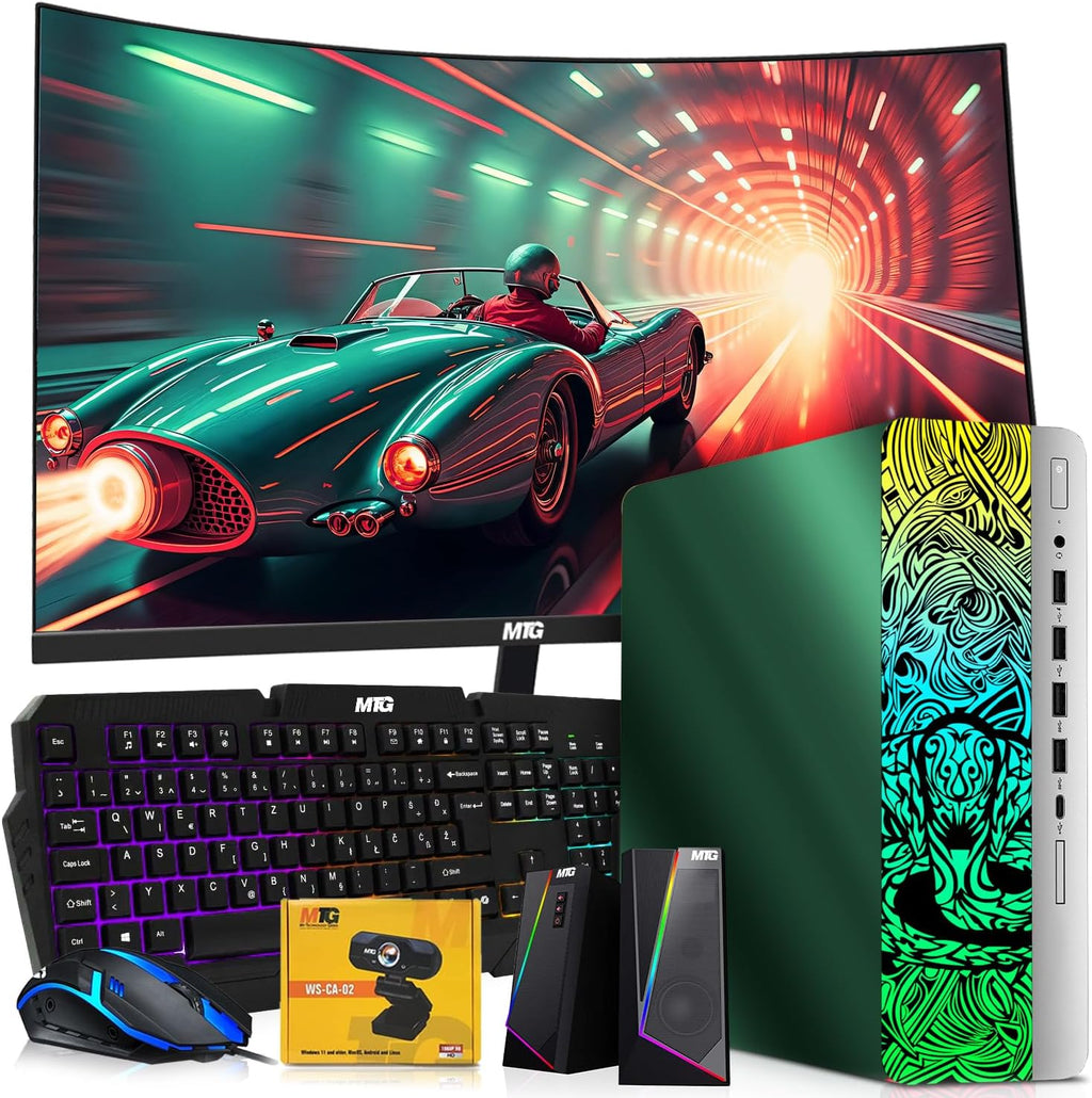TechMagnet HP Emerald Green Cobra Edition Desktop – Intel Core i5|16GB DDR4 Ram|512GB SSD|New 24 Inch Curved Monitor|Windows 11 – Computer Tower PC (Renewed)