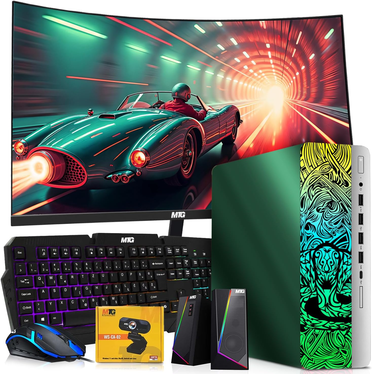 TechMagnet HP Emerald Green Cobra Edition Desktop – Intel Core i5|16GB DDR4 Ram|512GB SSD|New 24 Inch Curved Monitor|Windows 11 – Computer Tower PC (Renewed)