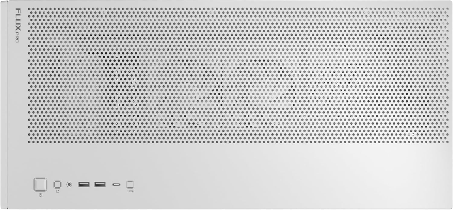 Antec Flux Pro White, 6 x PWM Fans Included, High-Airflow Front Panel with Birch Wood, iShift PSU 90° Mount, USB3.0 x 2, Type-C, 420mm Radiator Support, Temp. Display, Full-Tower E-ATX PC Case
