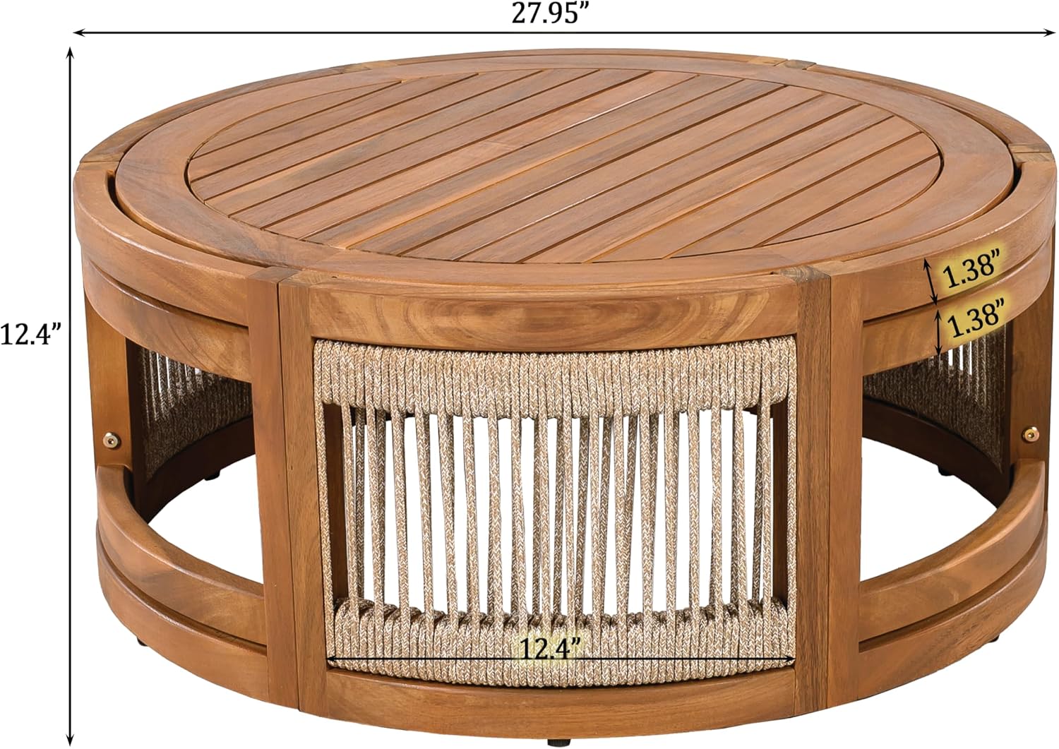 Acacia Wood Patio Multi-Person Sofa Set with Round Coffee Table and Woven Rope Accents, All-Weather Conversation Set Outdoor Seating Group for Garden Backyard Poolside Balcony (Teak+Grey)
