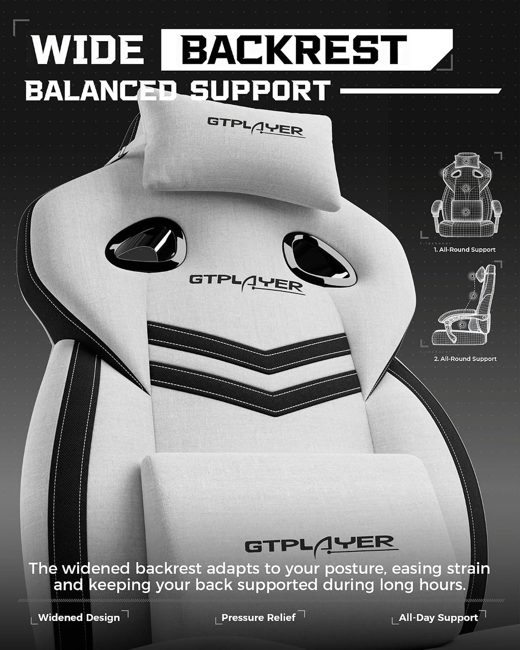 GTPLAYER Gaming Chair, Computer Chair with Footrest and Lumbar Support for Adults, 360°-Swivel Big & Tall Reclining Seat for Office or Gaming (White)